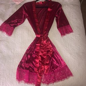 Red lace and satin robe